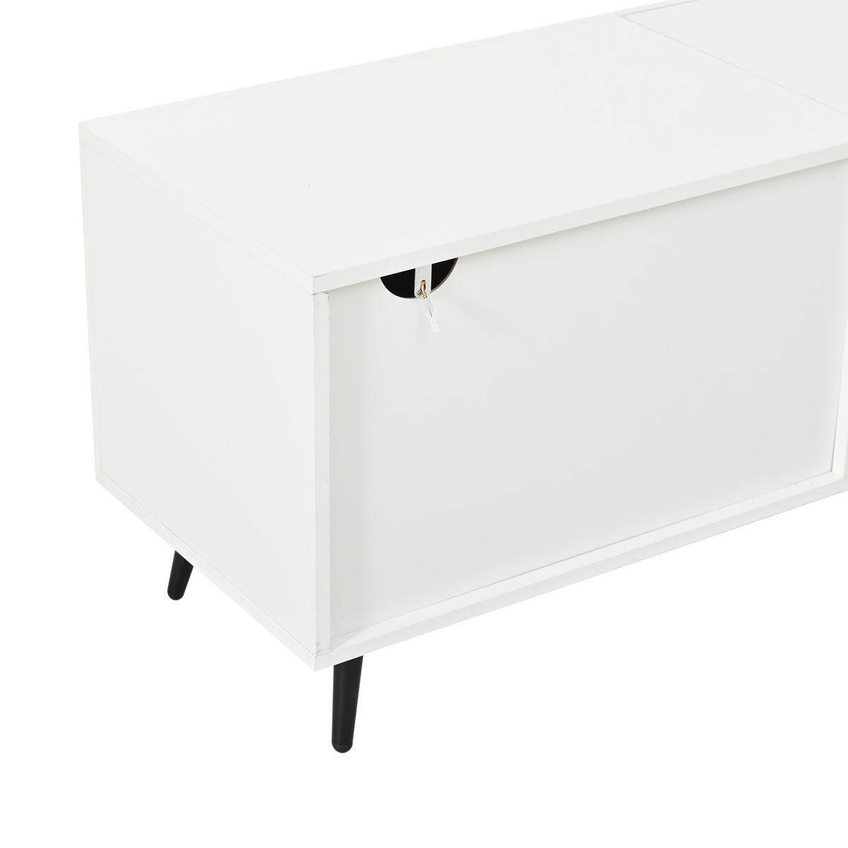 LOWBOARD in Weiß TV-Ständer mit Klapptüren für Fernseher um die 80 Zoll, B180/T40/H48 cm - Schwarz/Weiß, Holzwerkstoff/Metall (180/48/40cm) - STILVORA