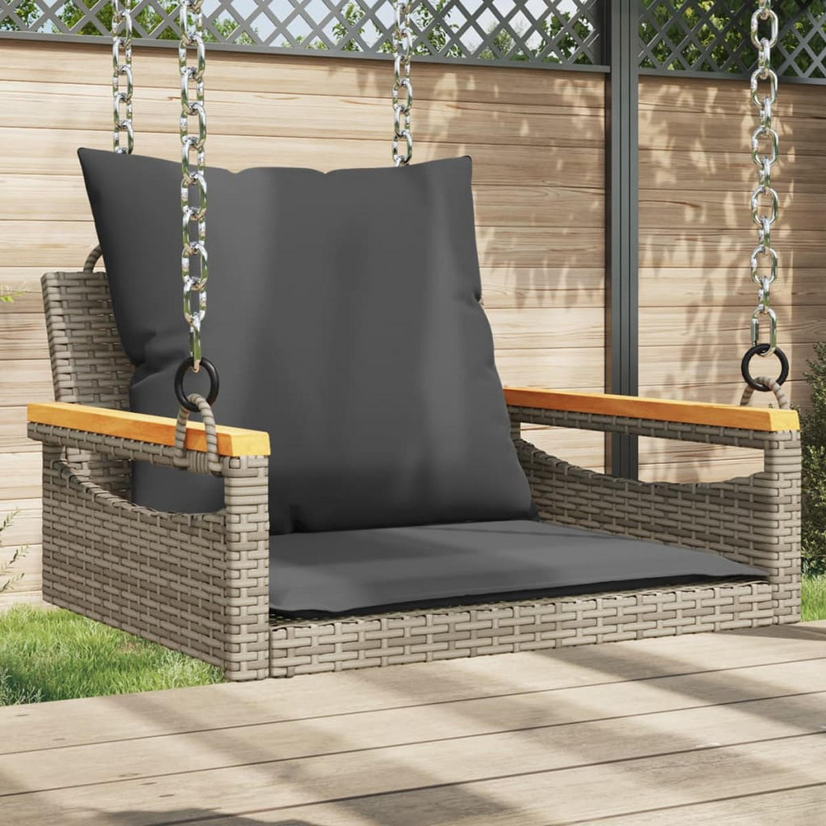 HÄNGESESSEL mit Kissen Grau 63x62x40 cm Poly Rattan - Grau, Holz (63/40/62cm) - furnicato