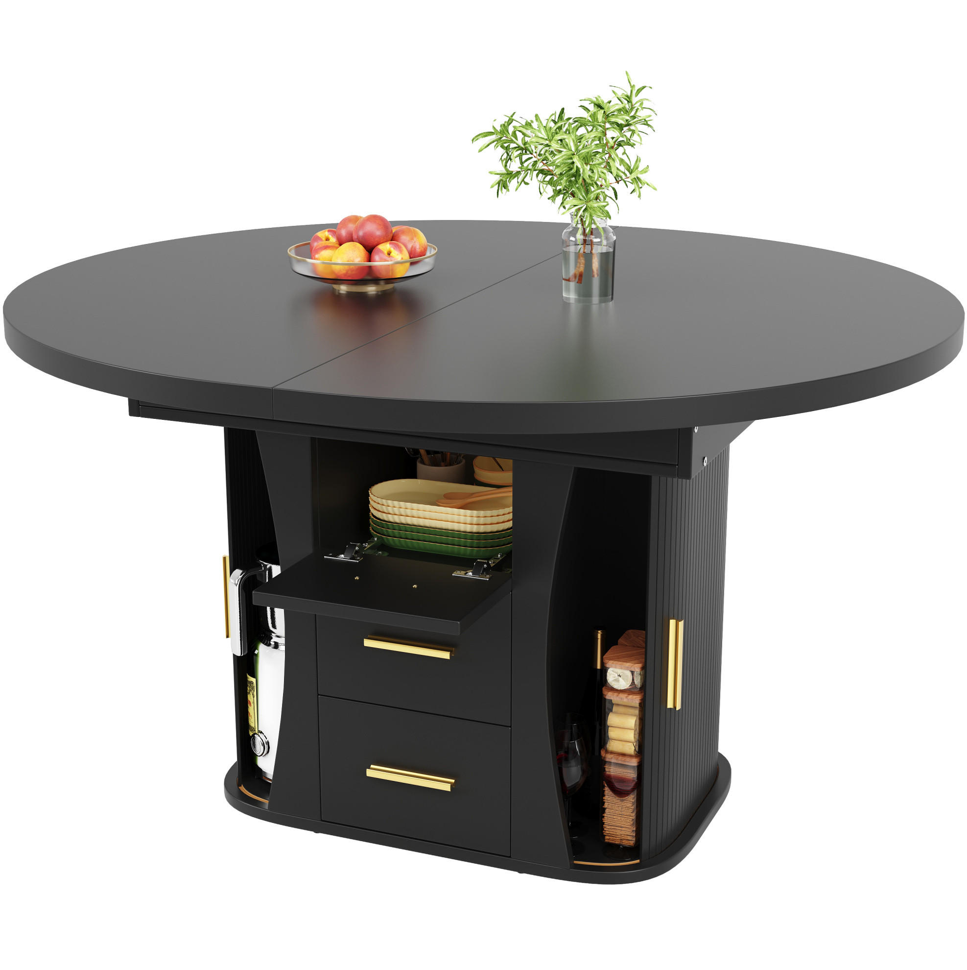 ESSTISCH ausziehbar 118-158 x 118 x 77 cm MDF Schwarz - Schwarz, Holzwerkstoff (158/118/77cm) - Meubliv