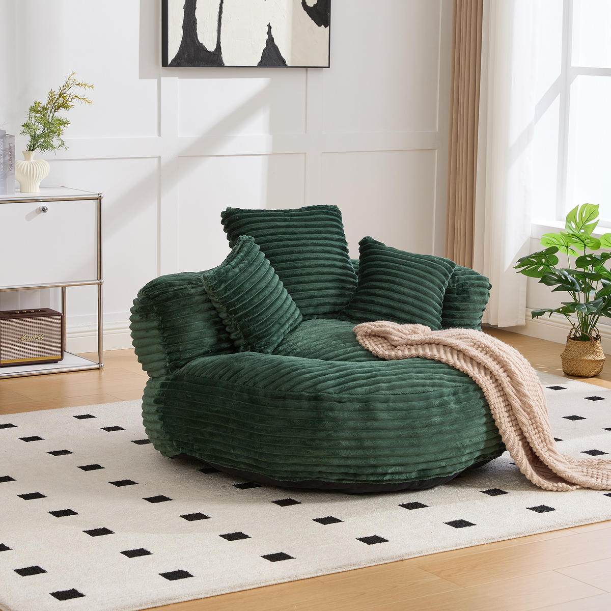 SITZSACK 1-Sitzer 108/108/52 cm in Dunkelgrün aus Cord - Dunkelgrün, Textil (108/52/108cm) - CHICFURN