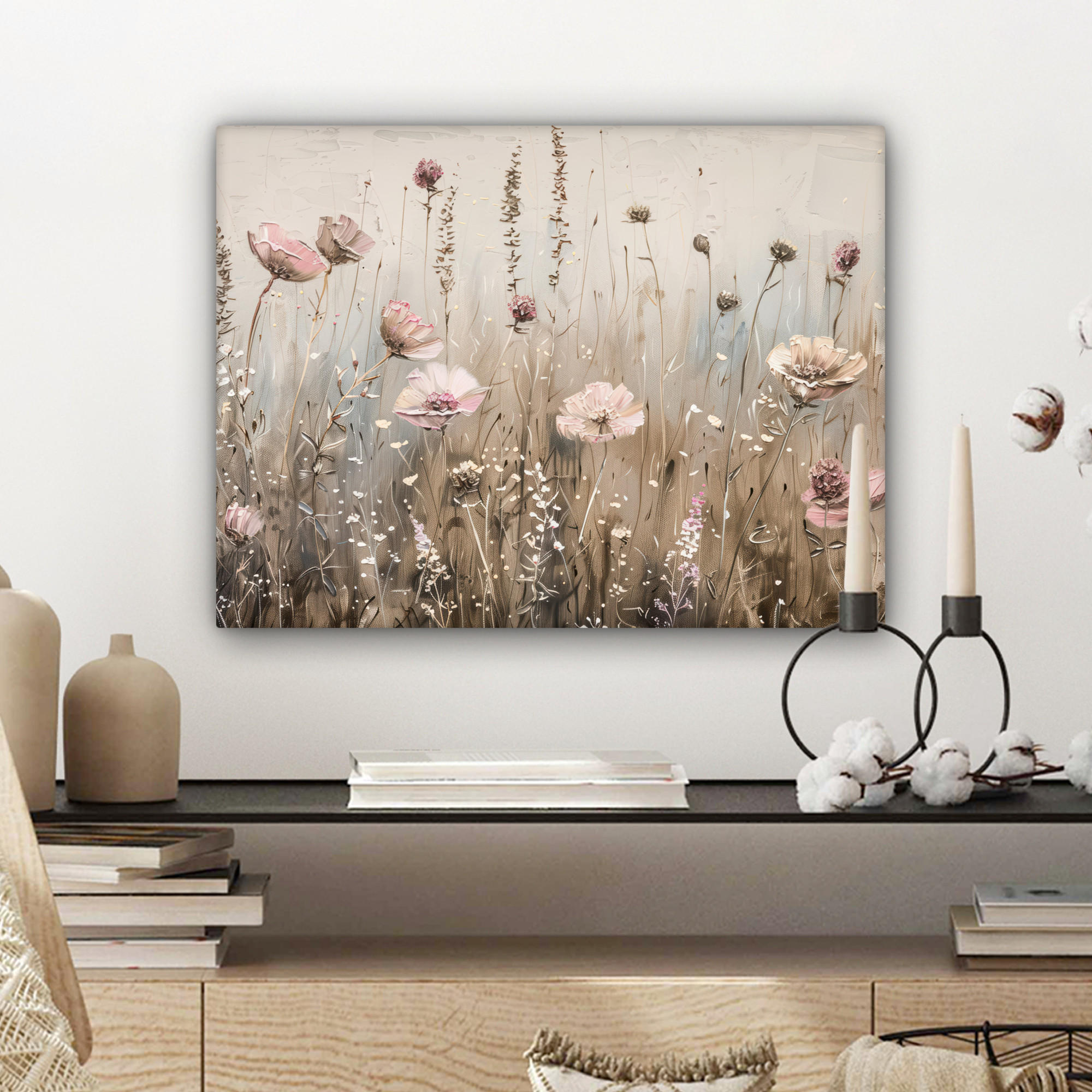 LEINWANDBILD Blumen - Rosa - Modern - Beige 40x30 cm - Beige, Textil (40/30cm) - MuchoWow