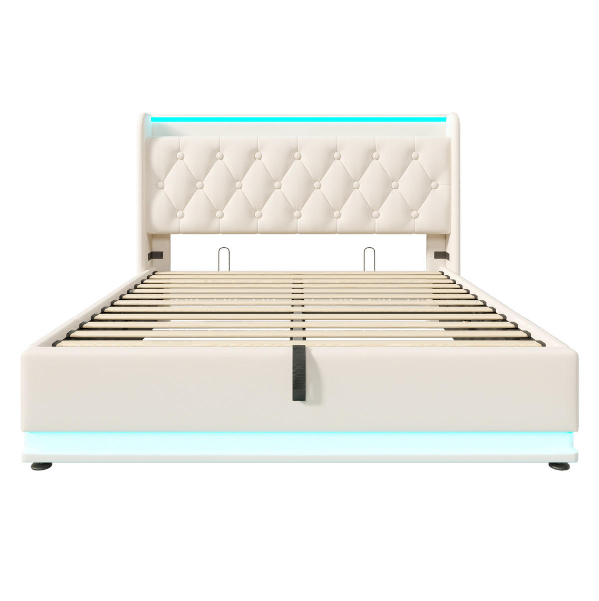 POLSTERBETT 140/200 cm Weiß LED-Beleuchtung mit USB- und Typ-C-Anschlüssen - Weiß, Kunststoff (140/200cm) - OKWISH