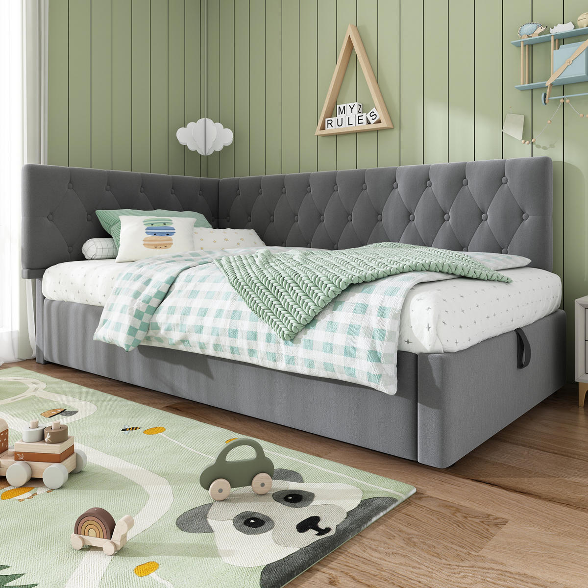 POLSTERBETT 90/190 cm Grau aus Samt mit Stauraum - Grau, Textil (90/190cm) - OKMYHOME