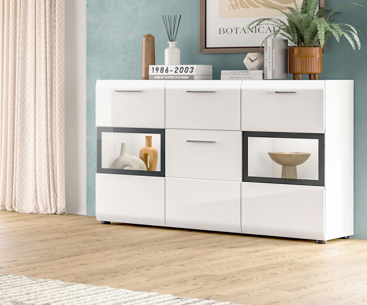 SIDEBOARD weiß Hochglanz 125 x 81 cm, Kommode mit viel Stauraum - Weiß Hochglanz/Silberfarben, Holzwerkstoff/Kunststoff (125/81/37cm) - Inn.Furn