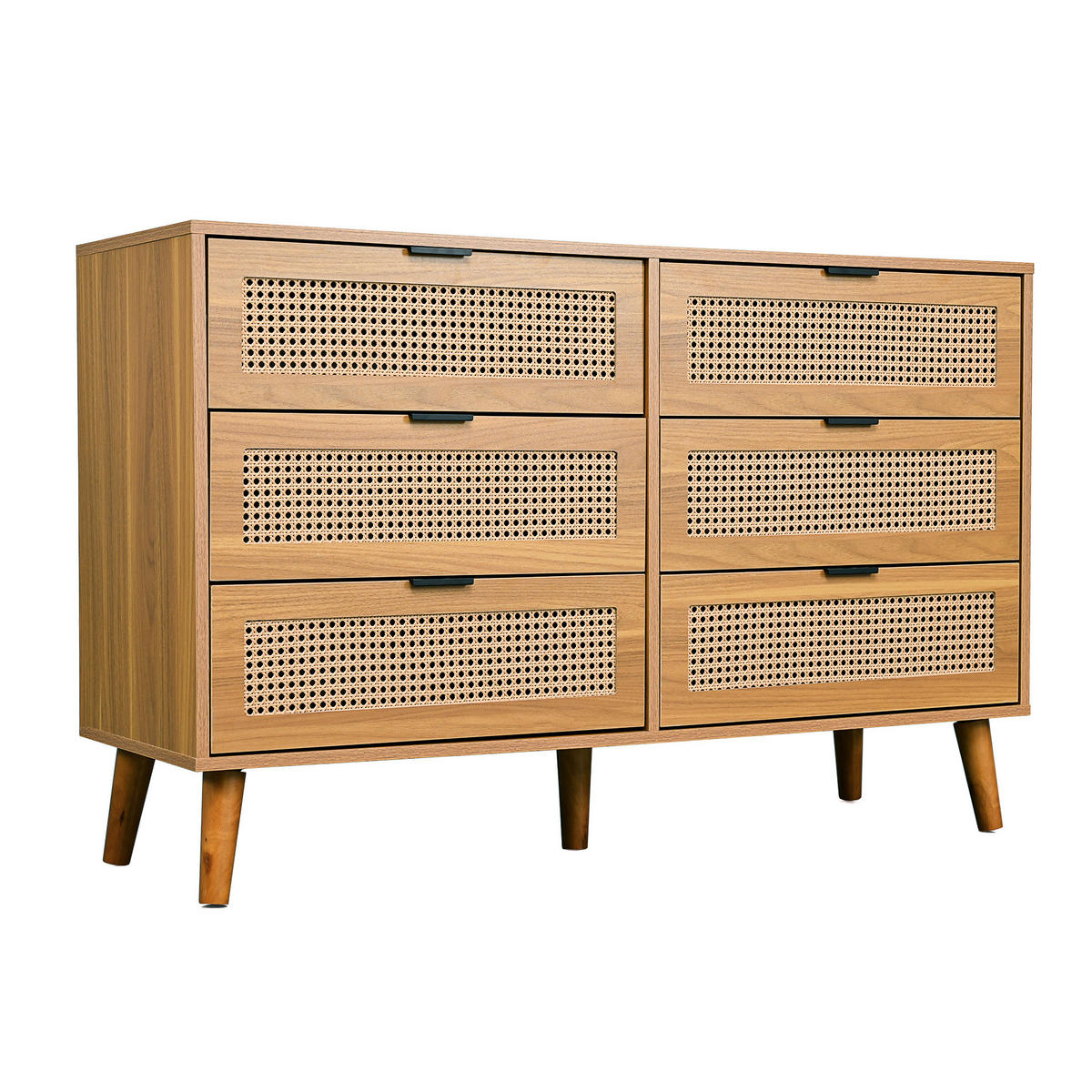 SIDEBOARD 120/40/76,5 cm in Walnuss mit 6 Schubladen und Rattan-Optik - Naturfarben, Holzwerkstoff (120/76.5/40cm) - Flora Grace