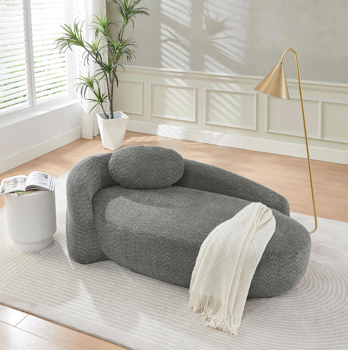 SOFA mit Kopfstützkissen Dunkelgrau Teddy - Dunkelgrau, Kunststoff (38/24.5/67cm) - Meubliv