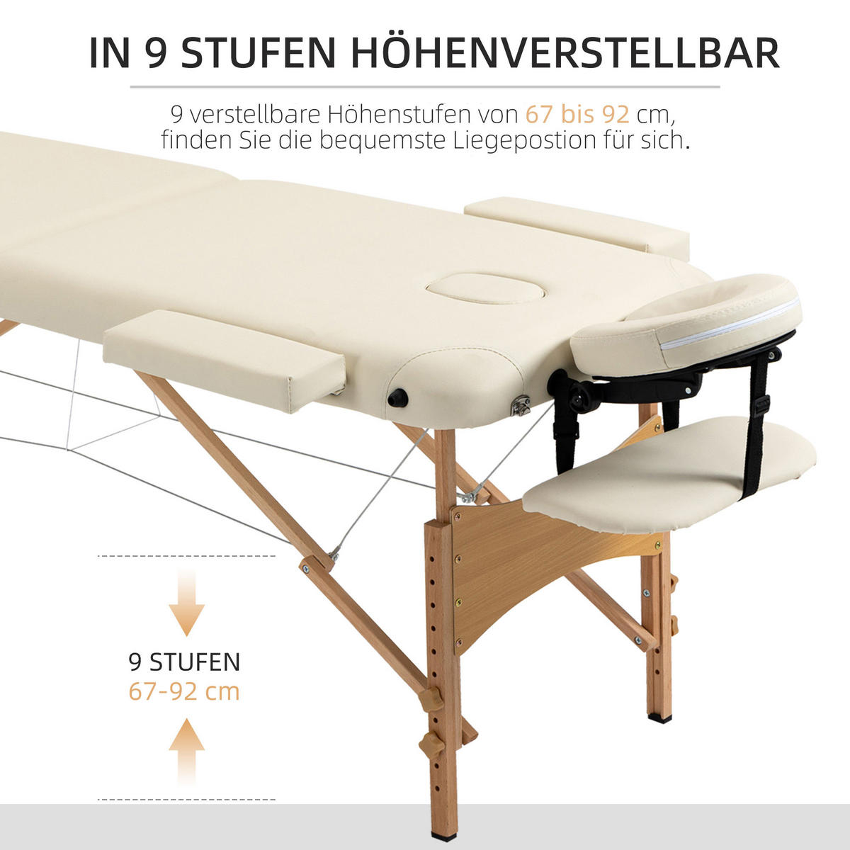 MASSAGETISCH, Massagebett mit Kopfstütze, Kunstleder, Holz, Creme - Weiß, Holzwerkstoff (81/92/210cm) - HOMCOM