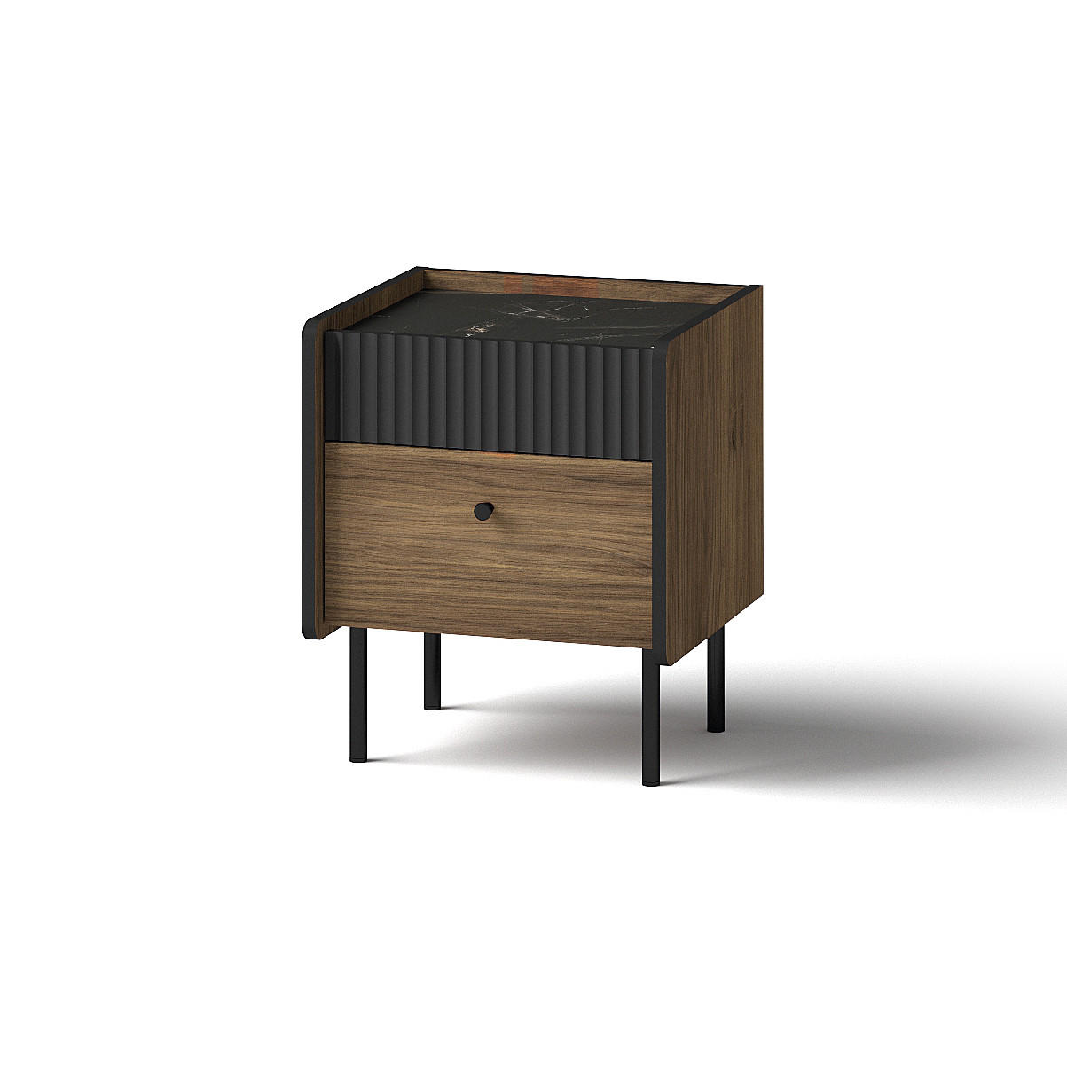 NACHTTISCH Piano mit 2 Schubladen, Mattschwarz + Warmia-Nussbaum - Dunkelbraun/Schwarz, Holzwerkstoff (42/50/40cm) - Beautysofa