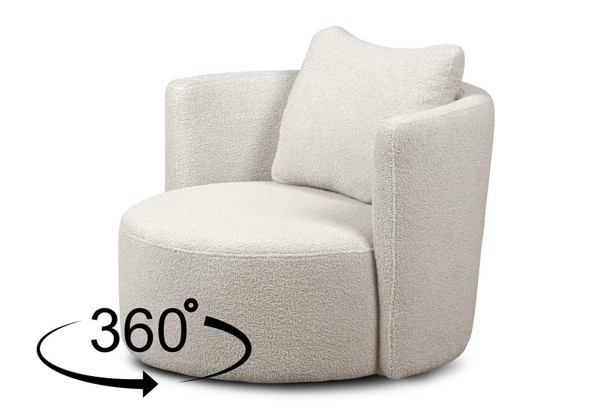 DREHSESSEL-SET RAGGI inkl. Sitzhocker, Boucle, Weiß - Weiß, Textil (92/75/80cm) - KONSIMO®