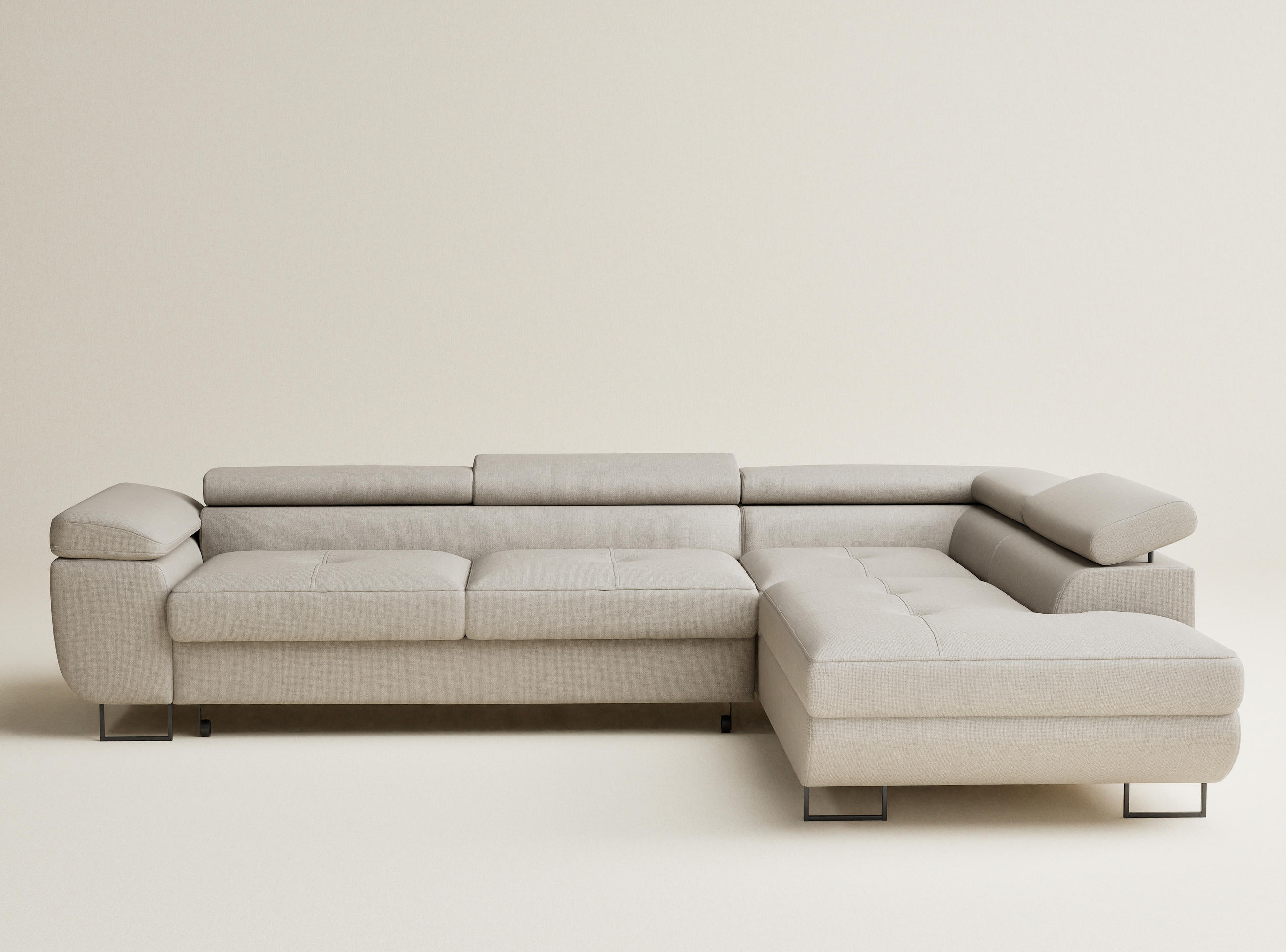 ECKSOFA MIT SCHLAFFUNKTION Concord Beige Webstoff - Beige/Schwarz, Holz/Holzwerkstoff (277/203cm) - Maison de Reve