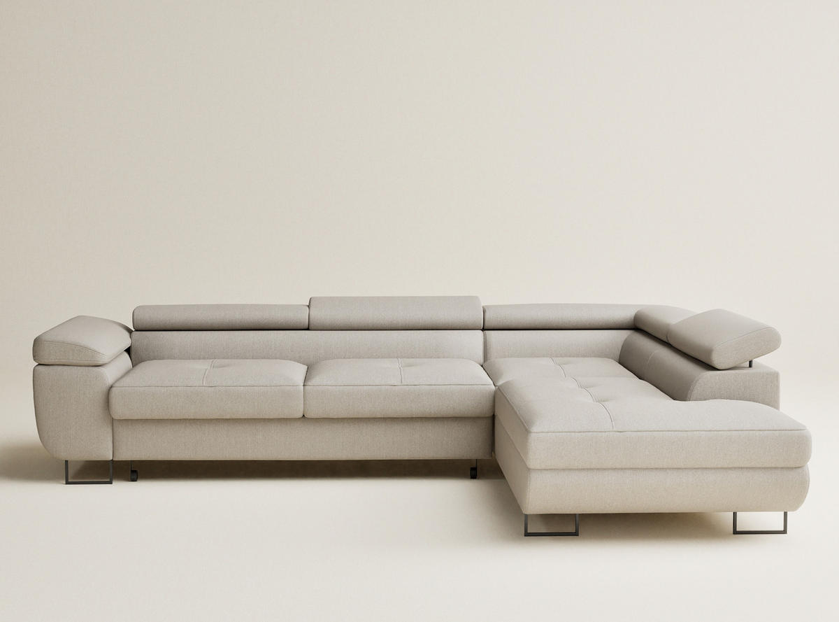 ECKSOFA MIT SCHLAFFUNKTION Concord Beige Webstoff - Beige/Schwarz, Holz/Holzwerkstoff (277/203cm) - Maison de Reve