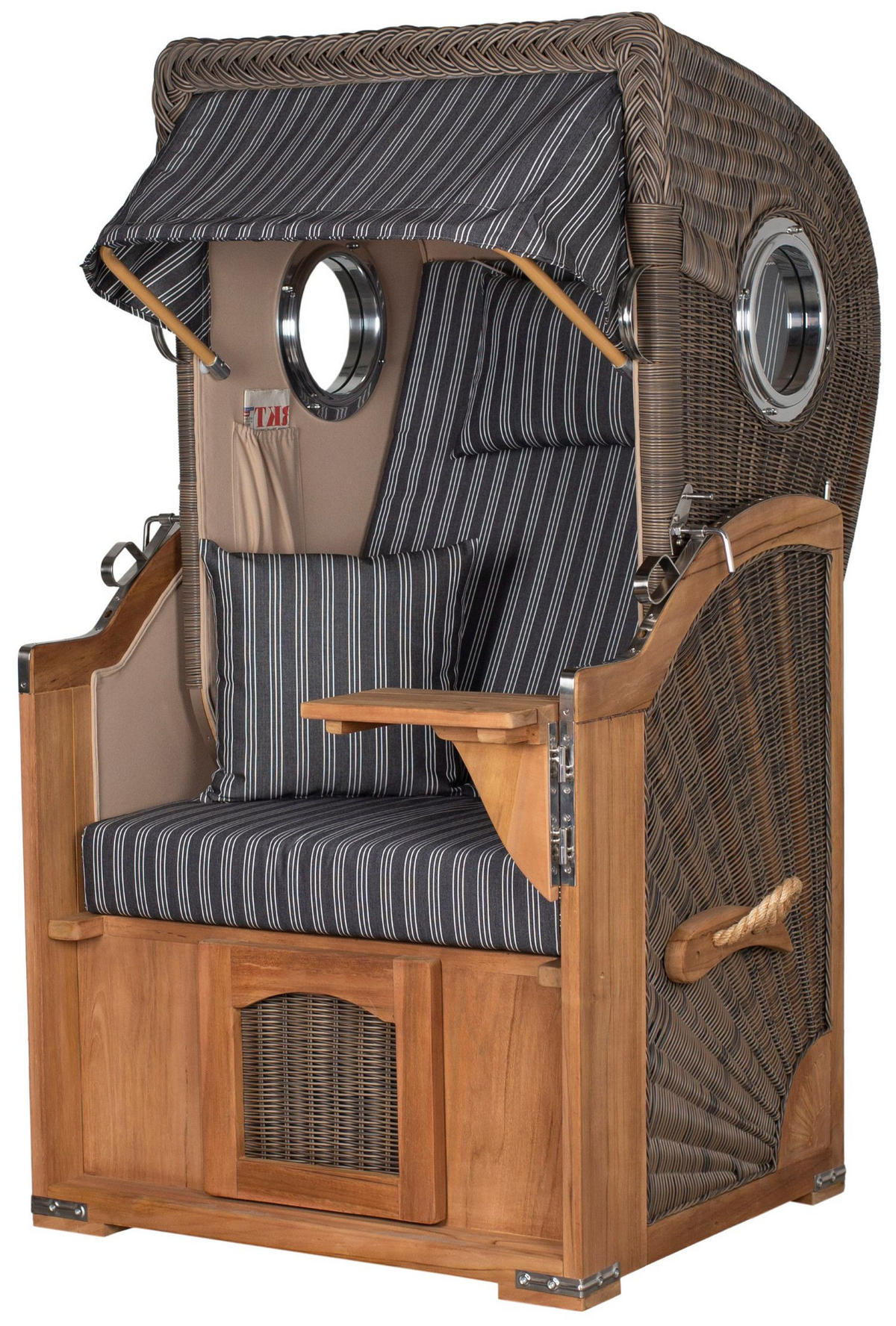 STRANDKORB Komplettset: Ammersee Single Teak Bullauge - PE grau - Modell 500 - Grau, Holz/Kunststoff (96/165/80cm) - bene living