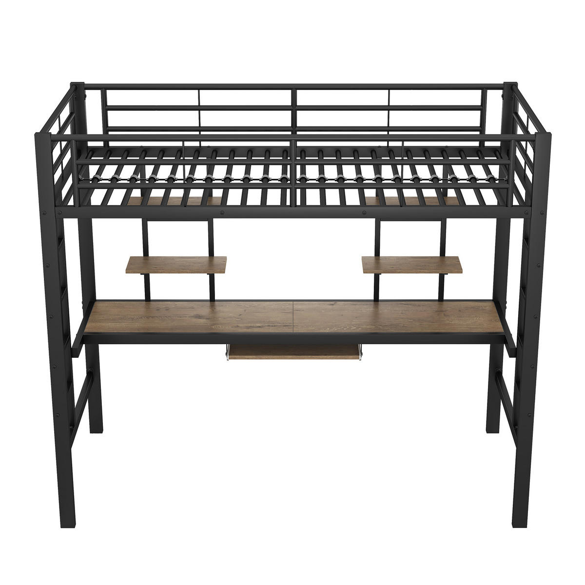 HOCHBETT metall schwarz 90x200cm mit schreibtisch regalen - Schwarz, Metall (90/200cm) - Urban Meuble