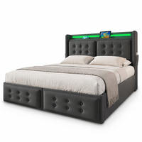 POLSTERBETT 160/200 mit Bettkasten, LED und USB in Grau - Grau, Holzwerkstoff/Textil (160/200cm) - EVRYAE