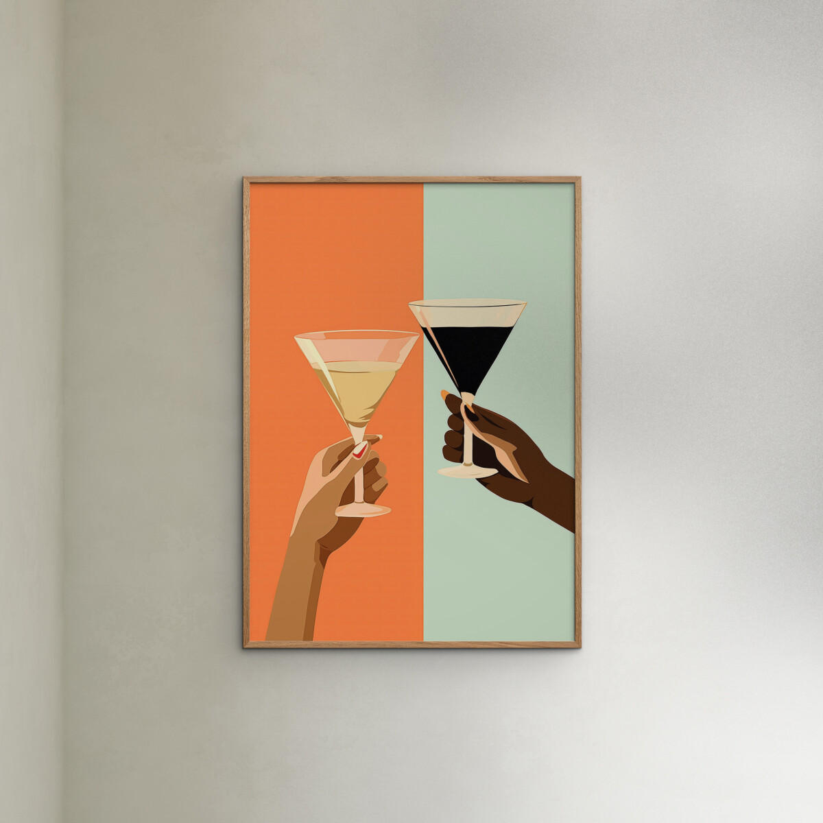 POSTER mit Rahmen Andreas Magnusson - A Toast for Two - Eichefarben/Multicolor, Holz/Papier (50/70cm) - Poster&Frame