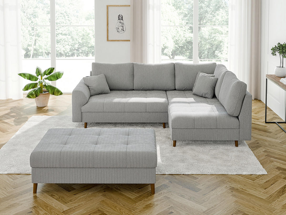 HOCKER Alma Hellgrau Cord - Hellgrau/Braun, Holz/Textil (118/40/73cm) - S-Style Möbel