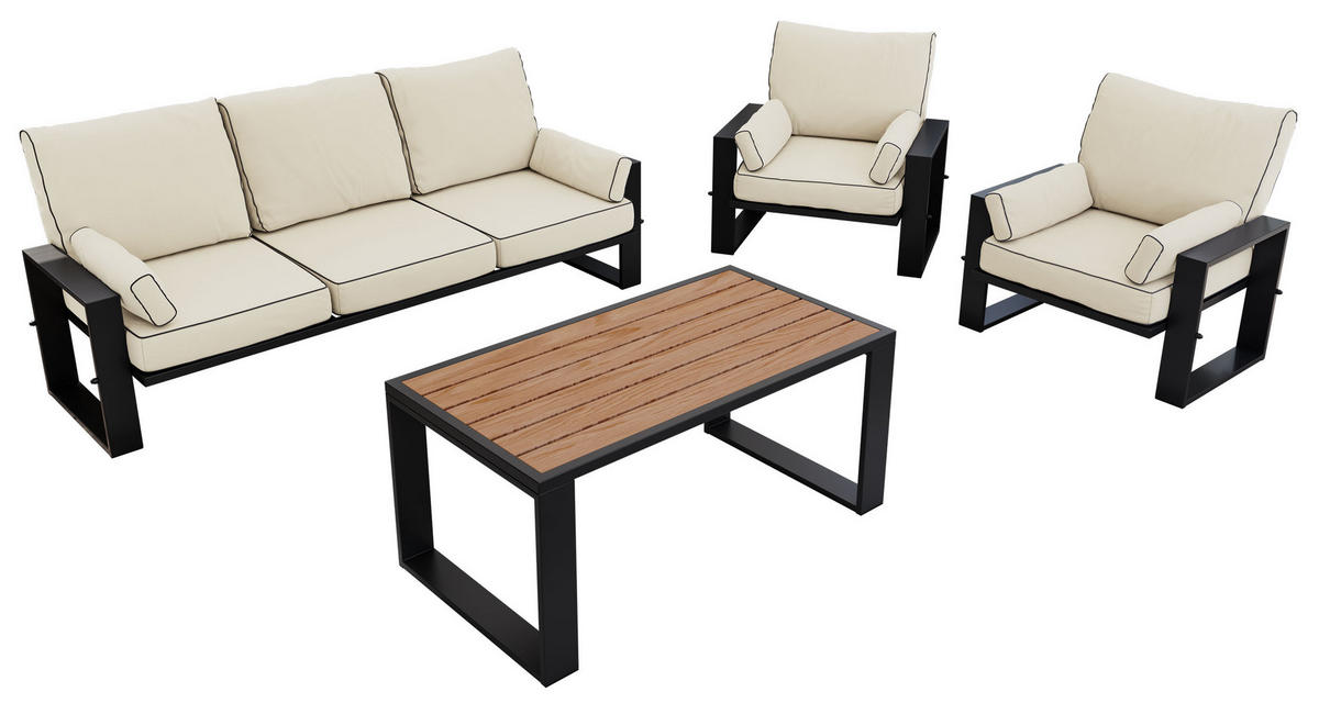 GARTENMÖBEL-SET ELBA:  1x Tisch, 1x Sofa, 2x Sessel - Beige - Beige, Textil - MKS