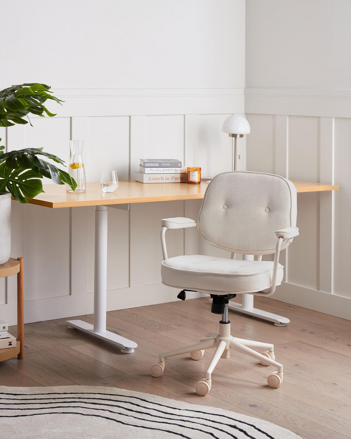 SCHREIBTISCHSTUHL Stoff Cremeweiß Paramus - Weiß, Kunststoff (60/81/65cm) - Beliani