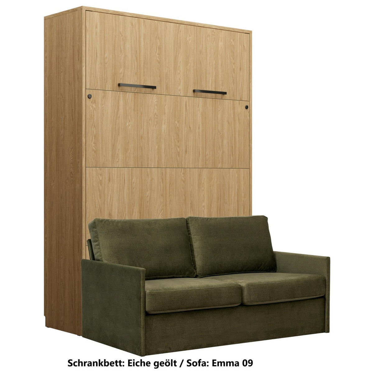SCHRANKBETT Wandbett GN 140x200 eiche geölt mit LED & Sofa - Grün - Eichefarben/Grün, Holz/Holzwerkstoff (140/200cm) - QMM TraumMöbel
