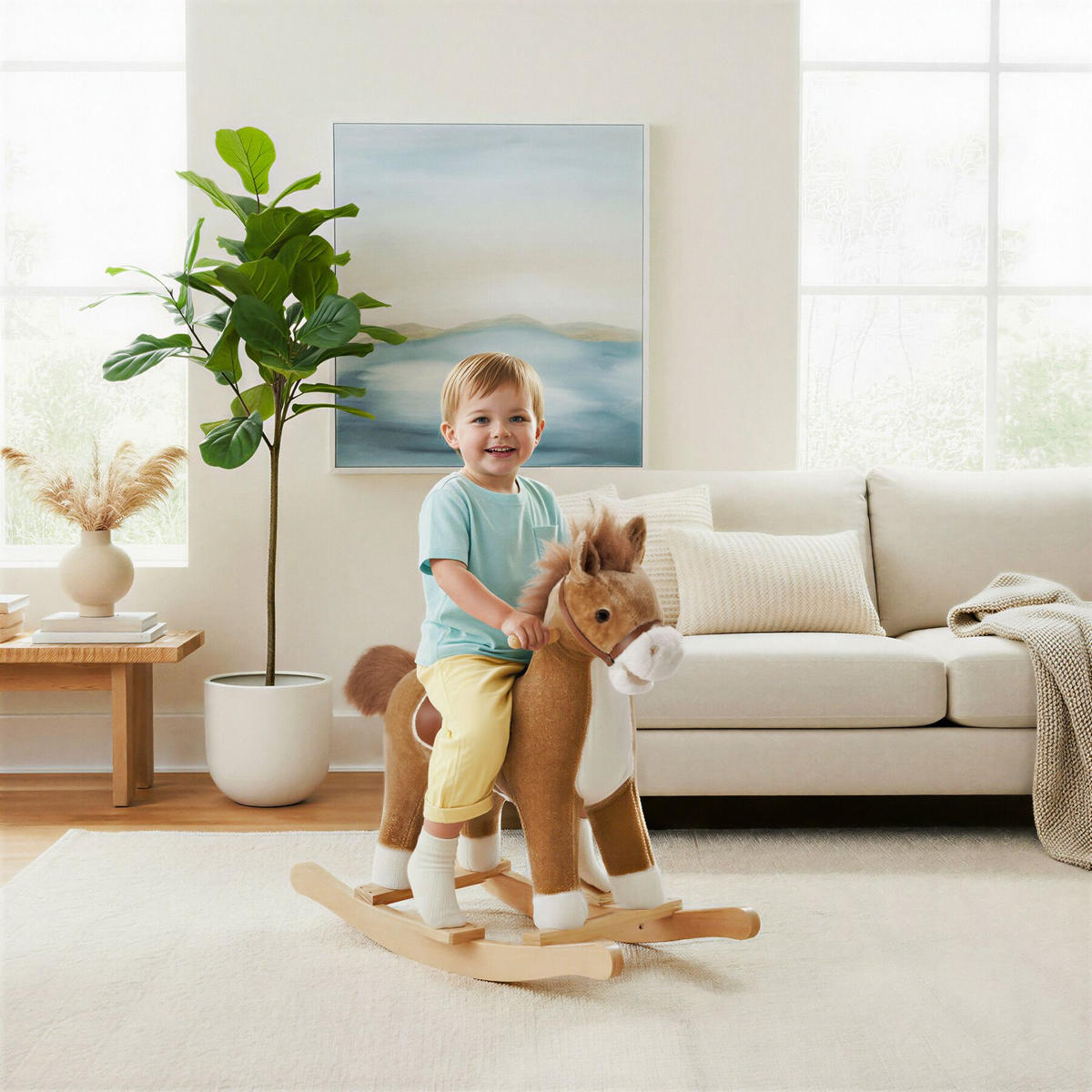 SCHAUKELPFERD , massive Holzkufen, ab 24 Monaten geeignet, braun - Braun, Textil (31/61/65cm) - tectake