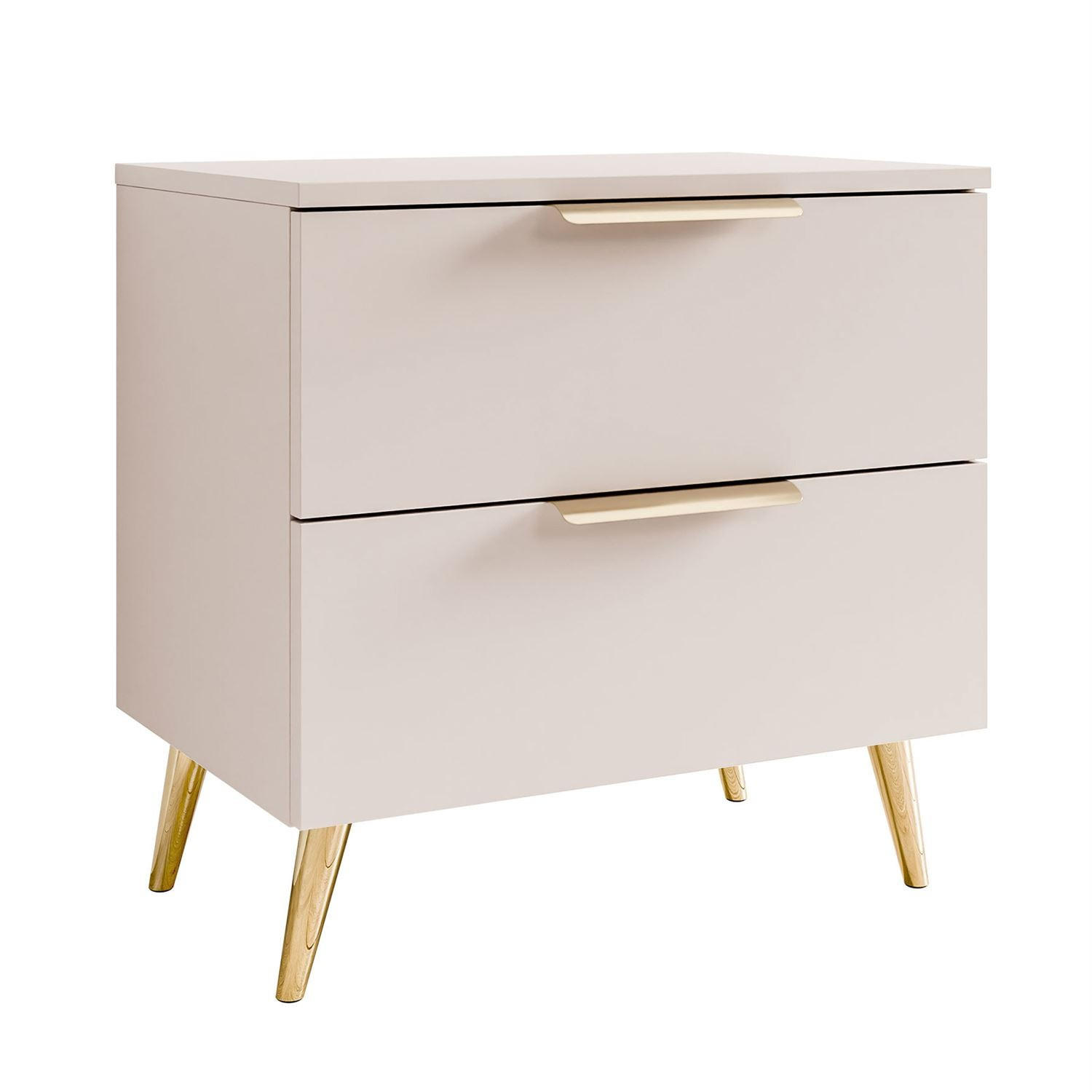 NACHTKOMMODE LINA KASCHMIR 2S auf schrägen Beinen LED goldene Beine und Griffe - Kaschmir, Holzwerkstoff (55/55/37cm) - Lookway