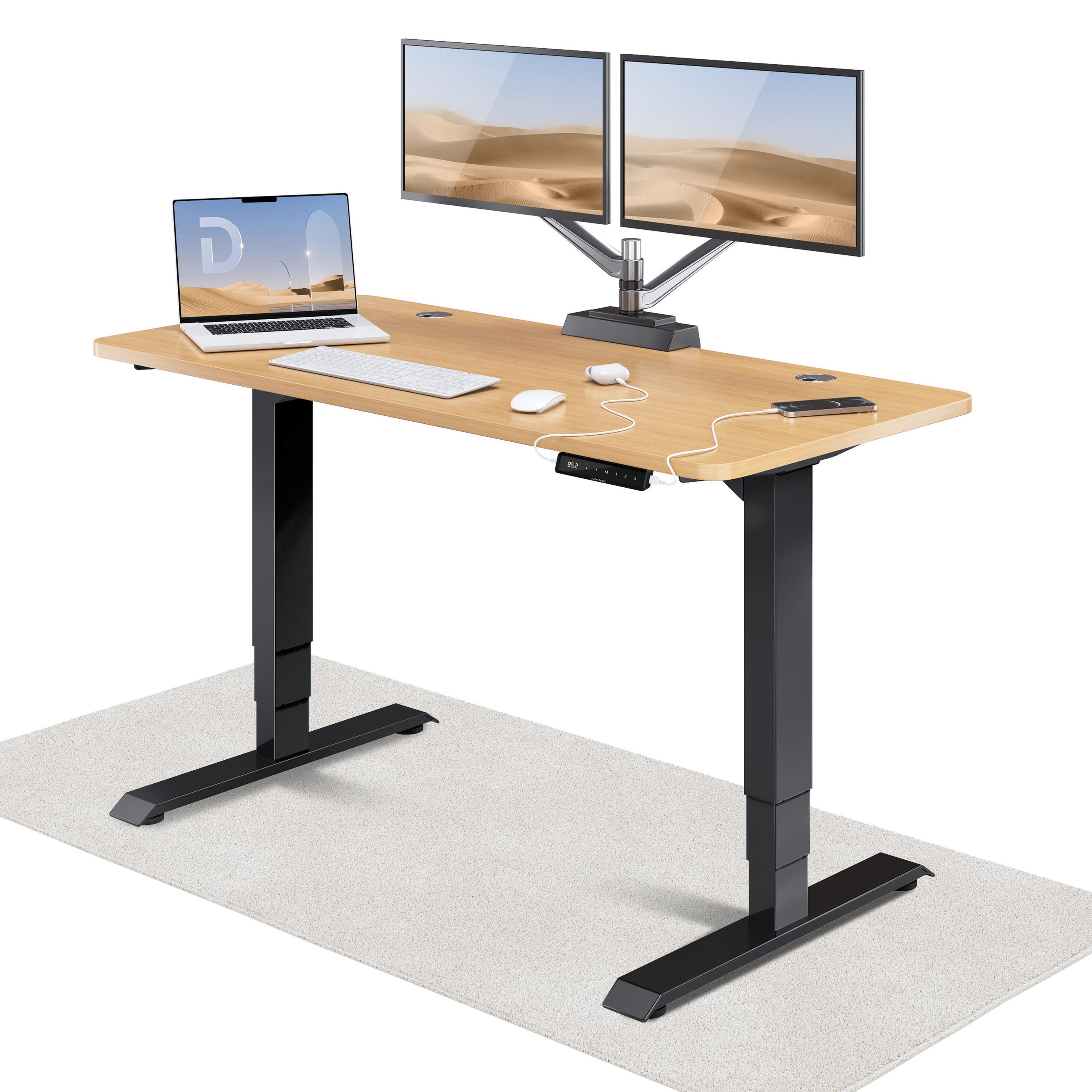 SCHREIBTISCH Elektrisch Höhenverstellbarer HomePro 140x70cm Schwarz/Eiche mit Memory-Funktion, Anti-Kollisions Technologie - Eichefarben/Schwarz, Holzwerkstoff (70/140/62cm) - Desktronic