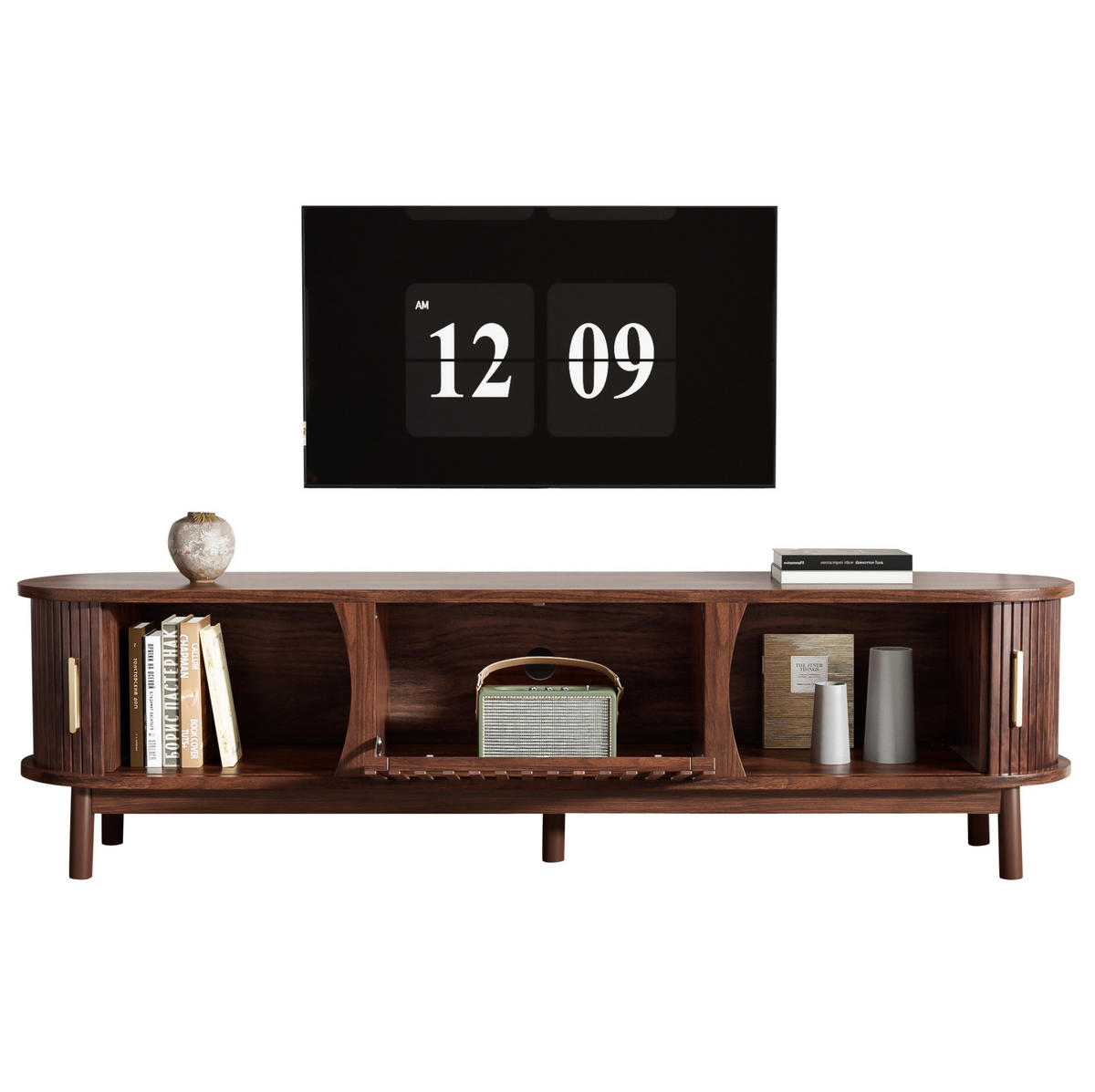 TV-ELEMENT mit Schiebetür und Klapptür 165 x 39,5 x 46 cm MDF Braun - Braun, Holzwerkstoff (39.5/46/165cm) - Beauniv
