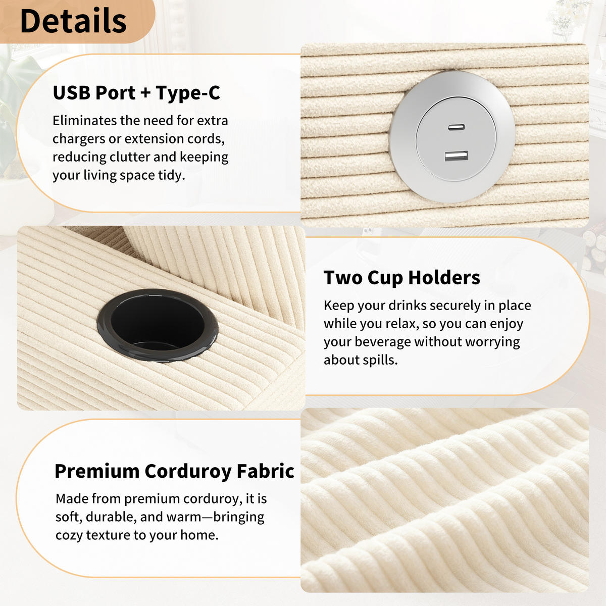 SCHLAFSOFA 2-Sitzer mit Handyhalter, USB und Getränkehalter, Beige - Beige, Textil (163/82/140cm)