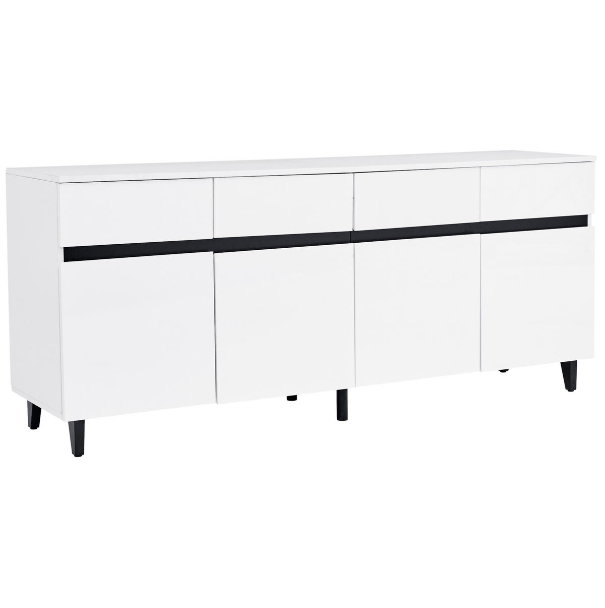 SIDEBOARD 160/40/68 cm in Weiß mit 4 Schubladen und Hochglanz-Front - Weiß, Holzwerkstoff (160/68/40cm) - Flora Grace