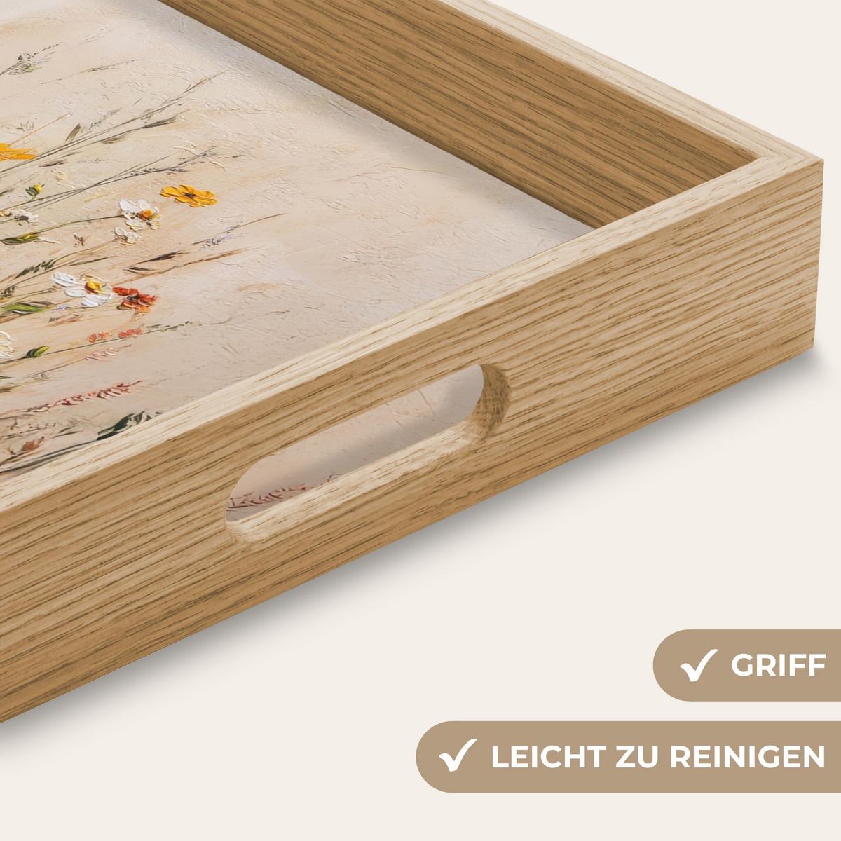 TABLETT - Wildblumen - Pinselstriche - Ruhig - 40x30 cm - Multicolor, Holz (40/5/5cm) - OnlyWow