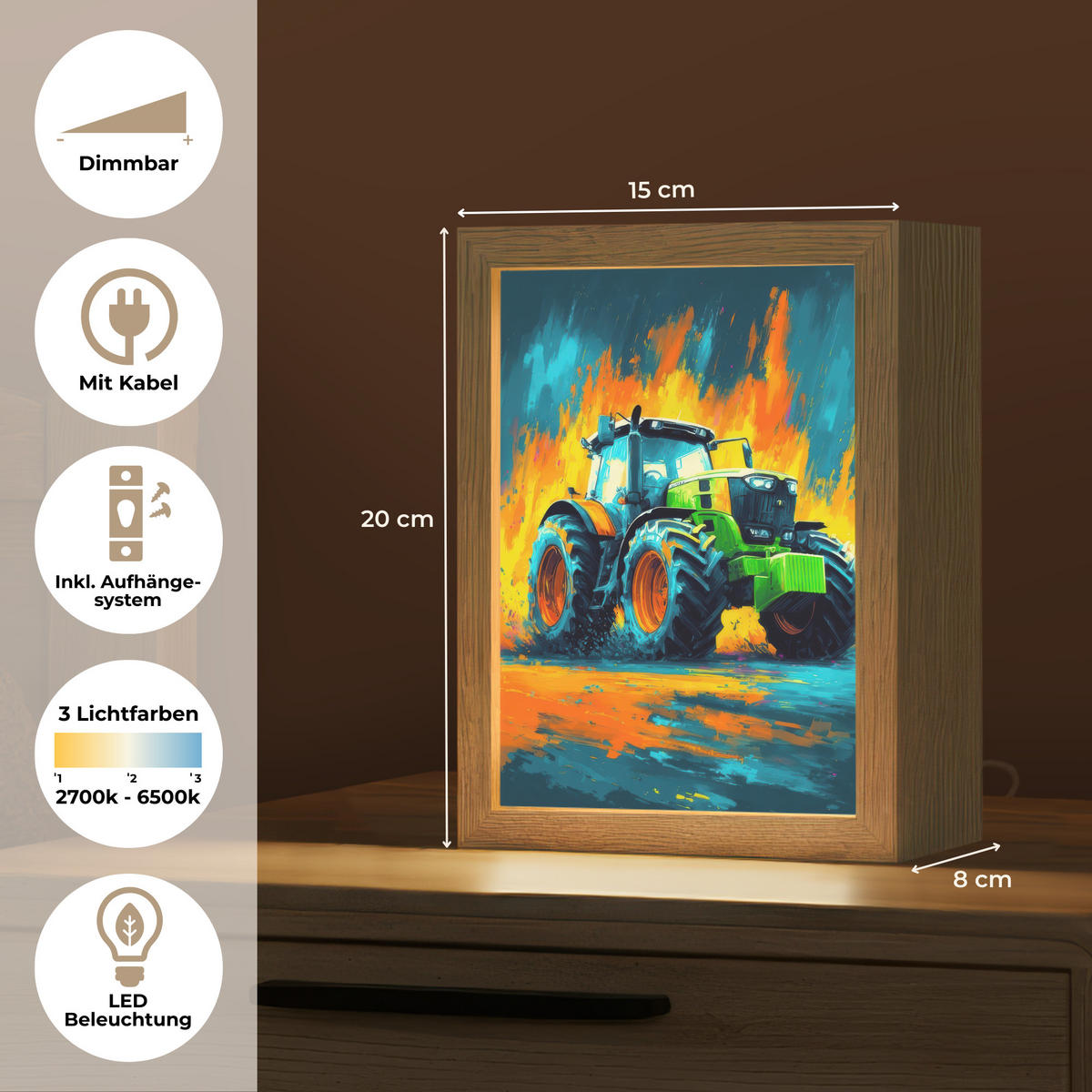 NACHTTISCHLAMPE Abstrakt - Traktor - Grün 15x20 cm - Dunkelblau, Holzwerkstoff (8/15/20cm) - OnlyWow