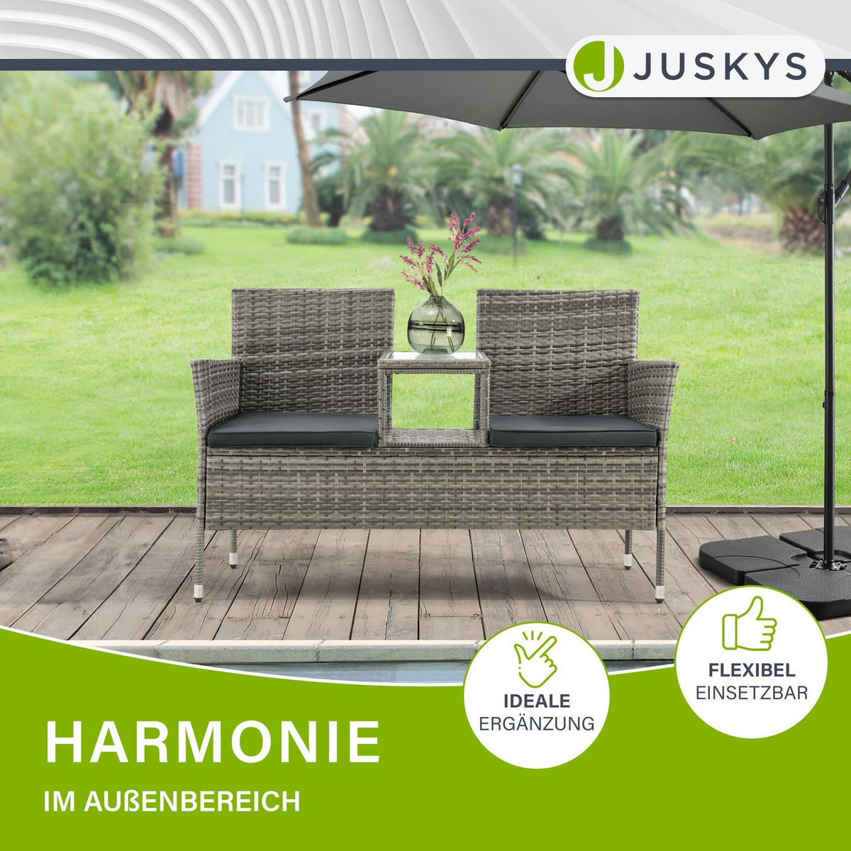 GARTENBANK Monaco grau-meliert - Grau, Kunststoff/Metall (133/84/63cm) - Juskys
