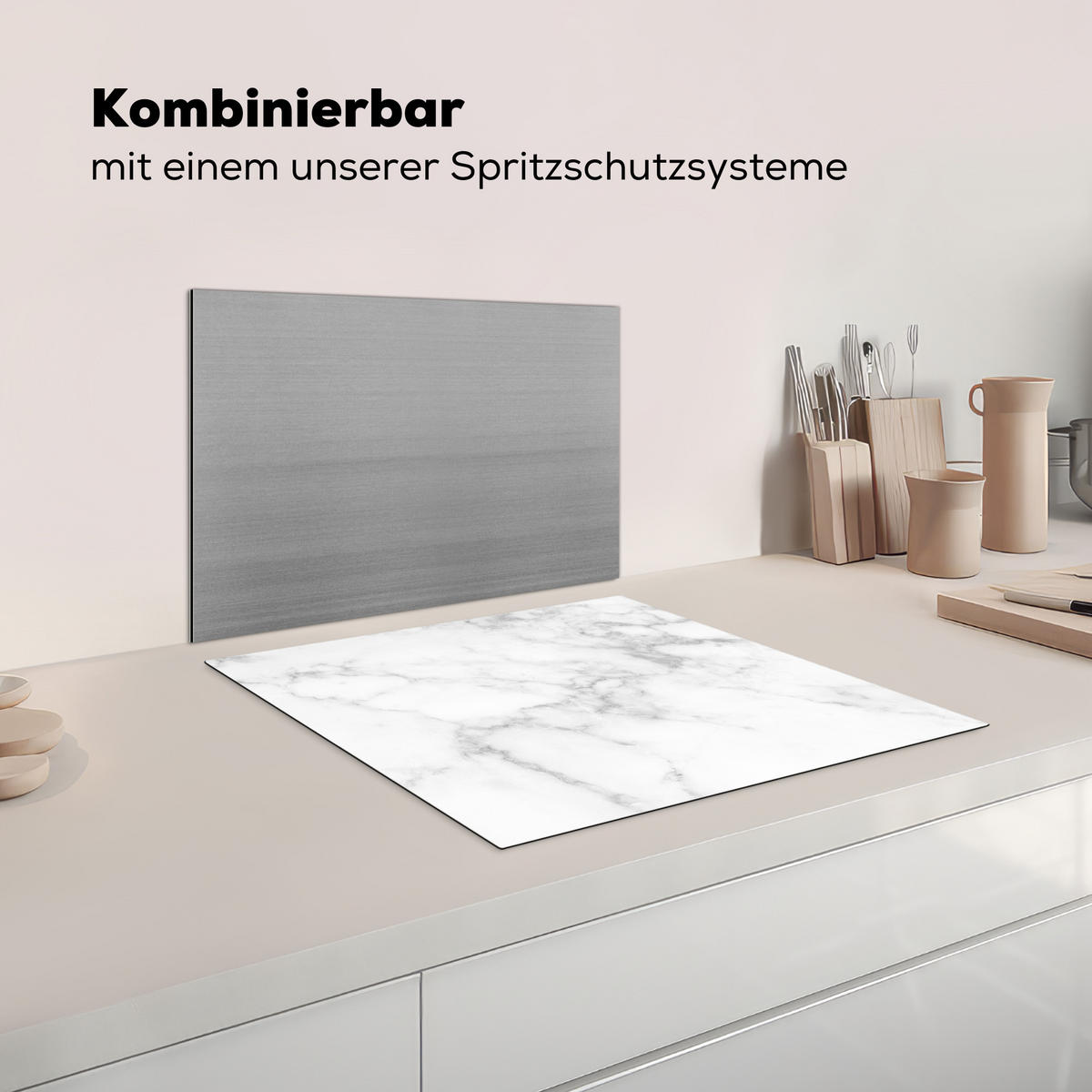 KRYT NA INDUKČNÍ DESKU Mramor - Šedý - Bílý - Texturovaný mramor 59x51 cm - bílá, plast (59/51/0.2cm) - MuchoWow