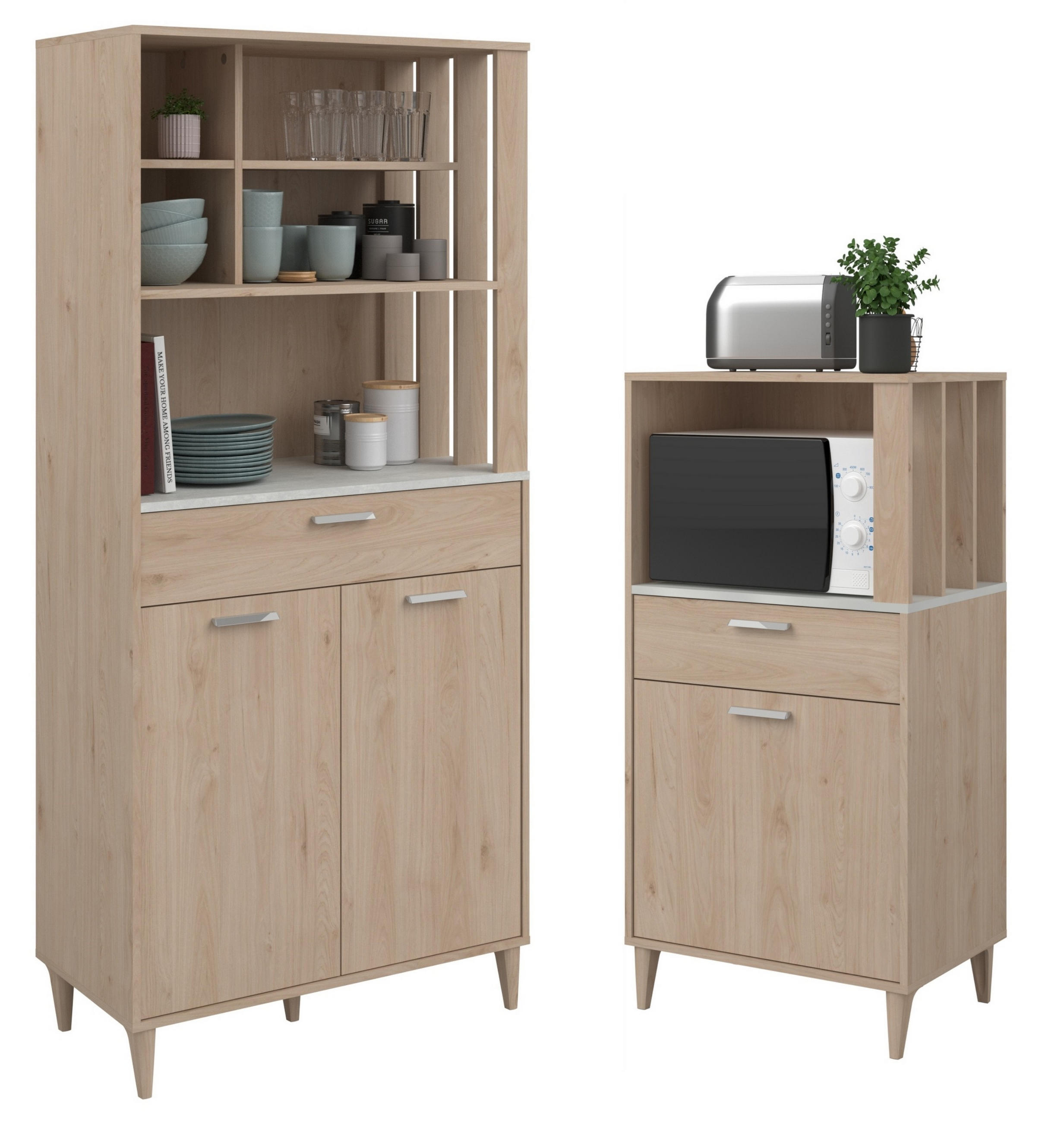 KÜCHENMÖBEL Gala 1 in Jackson Eiche und Beton Optik 2teilig Küchenbuffet mit Beistellschrank - Braun, Holzwerkstoff (80/200/120cm)