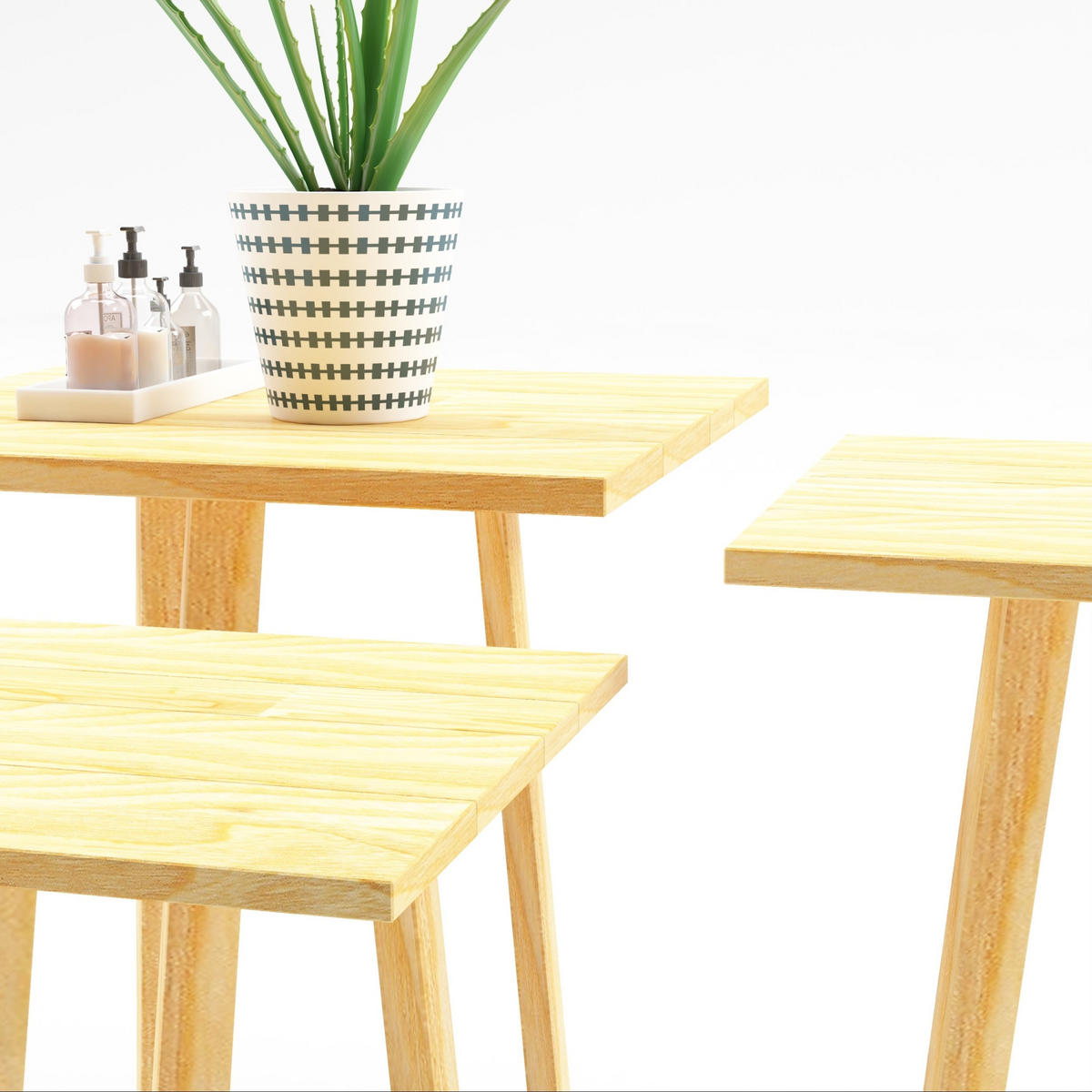 BEISTELLTISCH-SET 3 TLG. Masku - Naturfarben, Holz (30/30/50cm) - [en.casa]