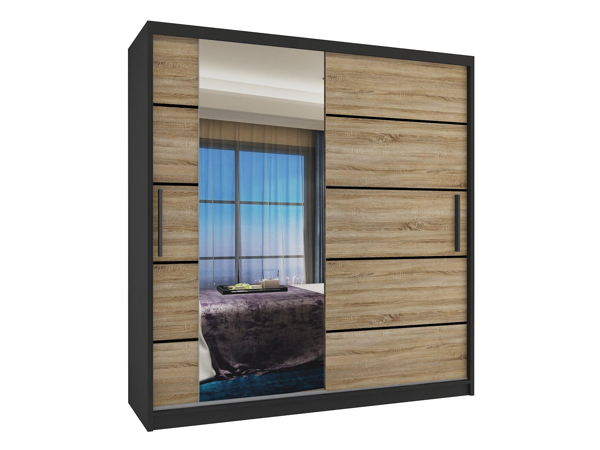 B BELINI GROUP POSUVNÁ SKŘÍŇ Verona MBP, Černá/Dub Sonoma Mat, 158 cm, se zrcadlem