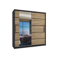 SCHWEBETÜRENSCHRANK Verona MBP, Schwarz/Sonoma Eiche Matt, 158 cm, mit Spiegel - Sonoma Eiche, Holz (158/216/60cm) - B BELINI GROUP