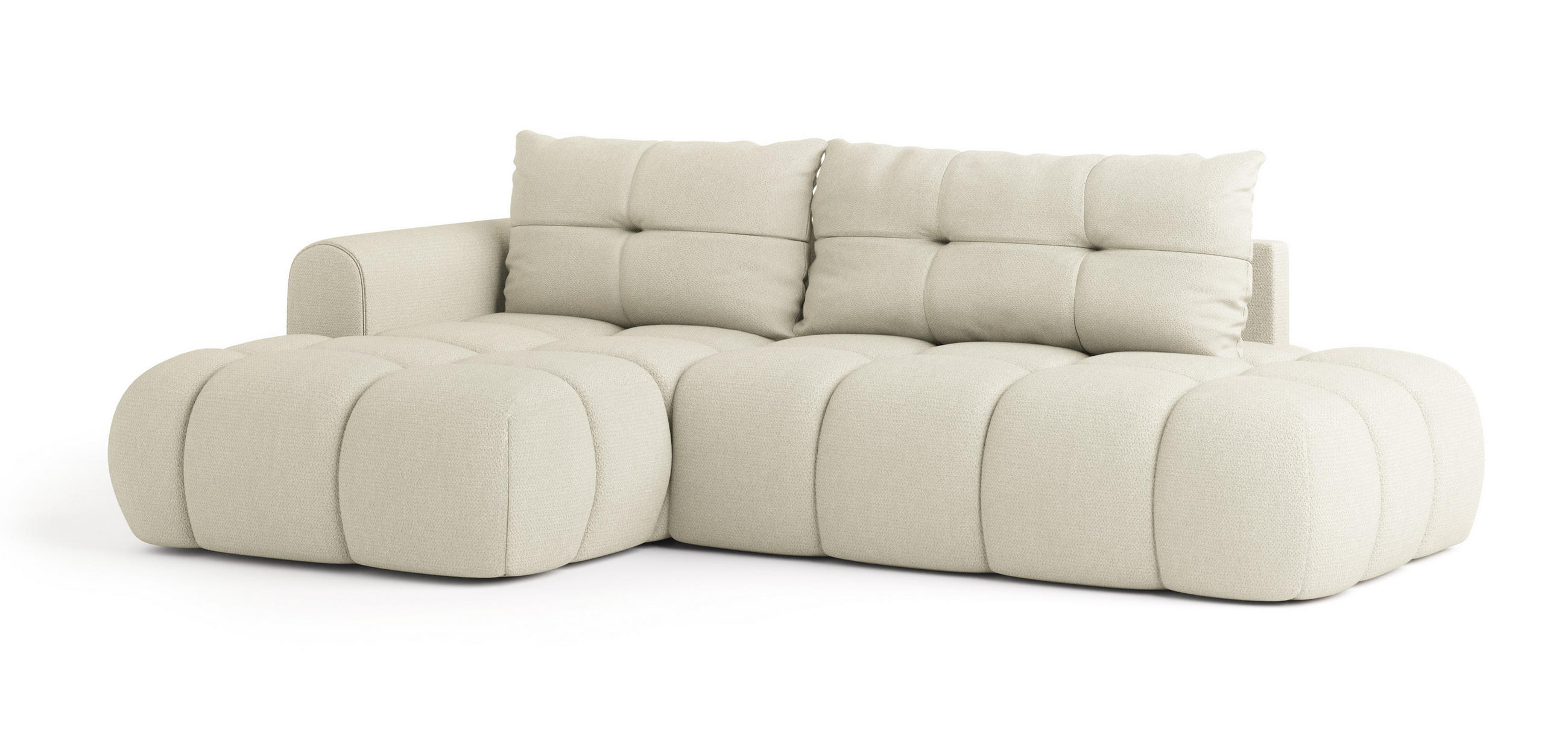 ECKSOFA FLUMA L-S Creme Geflochtener Stoff mit Schlaffunktion - Creme, Holz (279/158cm) - MASSENO