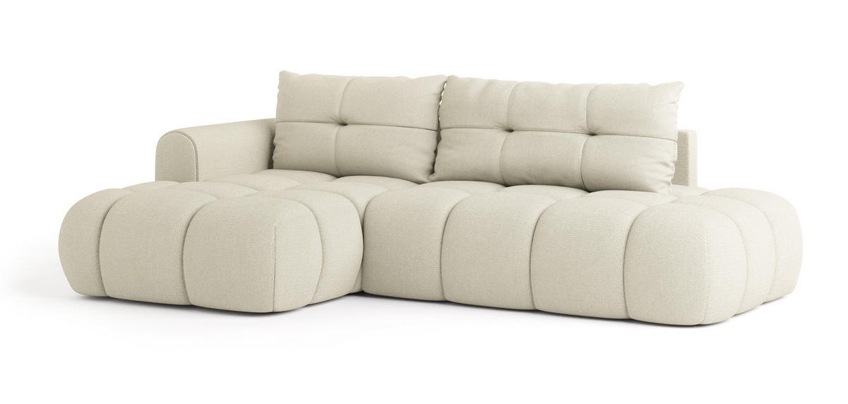 ROHOVÁ SEDAČKA FLUMA krémová - černá/krémová, dřevo/textil (279/158cm) - MASSENO