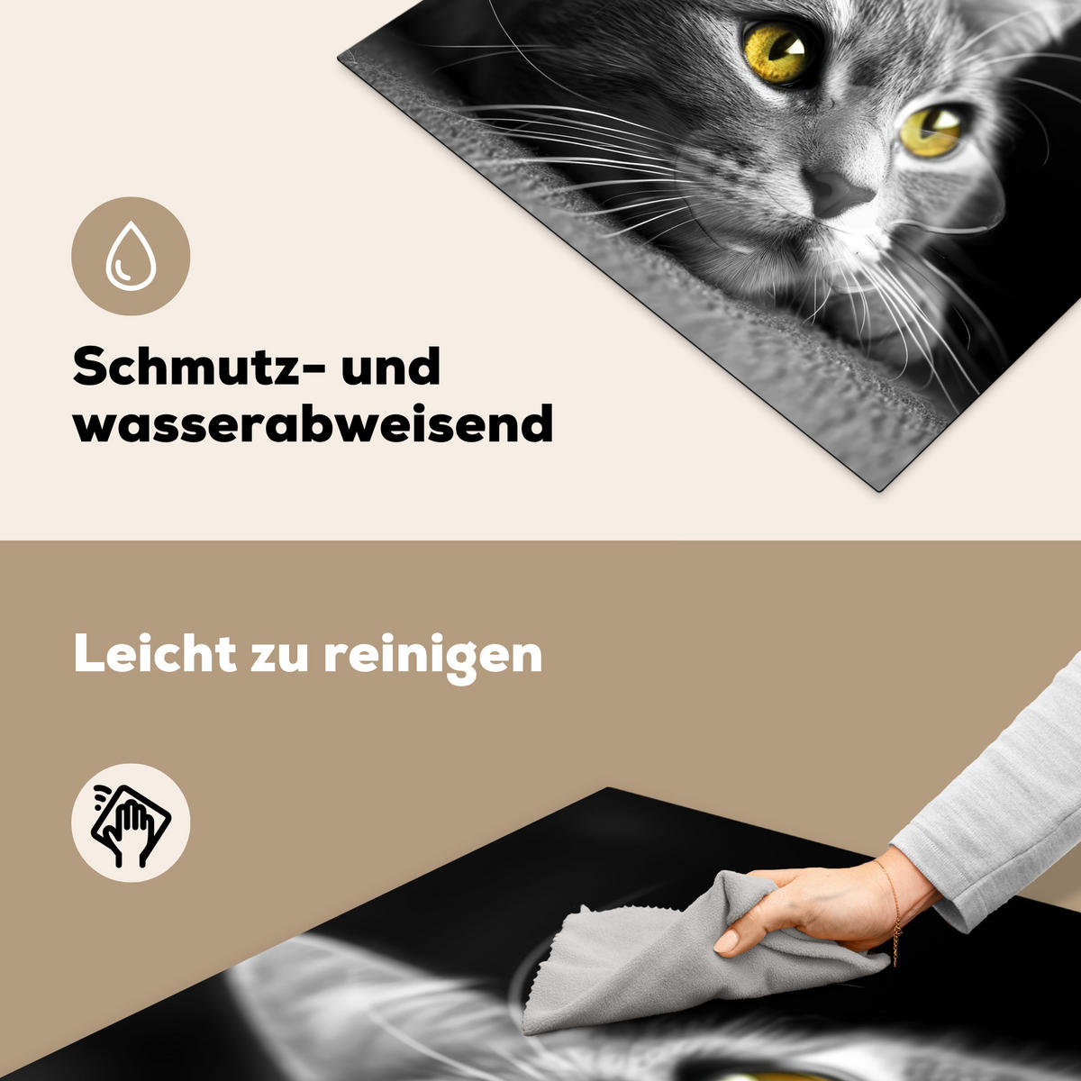 HERDABDECKPLATTE Katze - Grau - Tiere - Katze Induktionsmatte 77x59 cm - Grau, Kunststoff (77/59/0.2cm) - MuchoWow