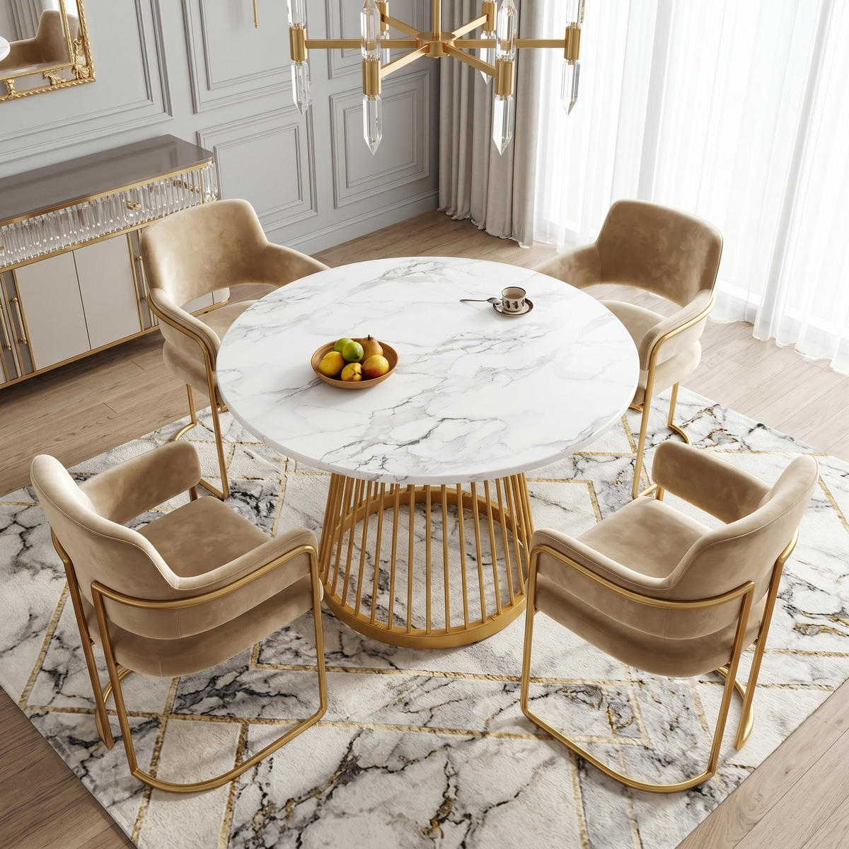 ESSTISCH runder marmor-optik & gold Ø 80 cm für 4 personen - Goldfarben, Holzwerkstoff (80/80/76cm) - Urban Meuble