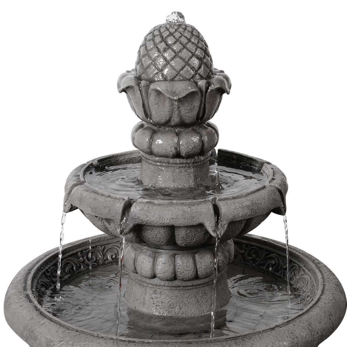 VOGELBAD BRUNNEN 2-stufig Outdoor, Steinoptik, 99cm, Grau - Grau, Stein (53/99/53cm) - Teamson Home