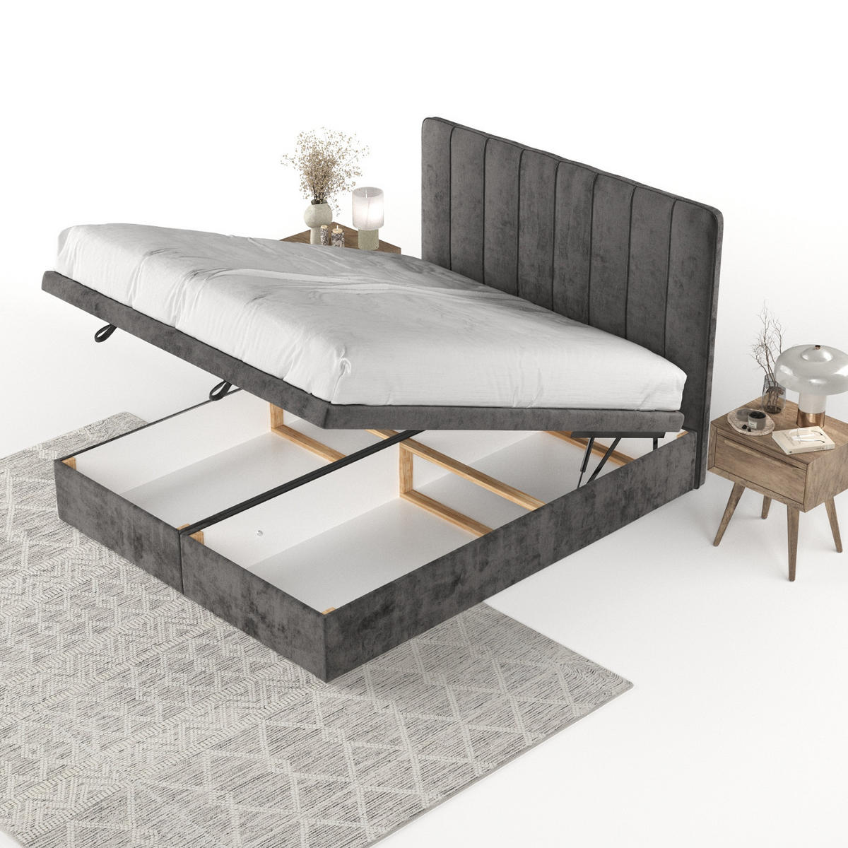 POLSTERBETT Vienna mit Stauraum 200/200 cm Stahl im Lotta Stoff - Schwarz/Graphitfarben, Holz/Holzwerkstoff (200/200cm) - AltaBeds
