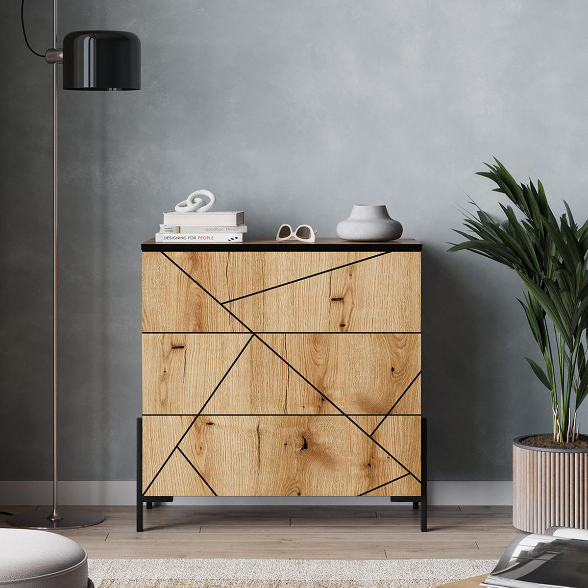KOMMODE Hatto Eiche 78 x 76.8 cm mit 3 Schubladen - Eichefarben, Holzwerkstoff (78/76.8/39.7cm) - Vicco