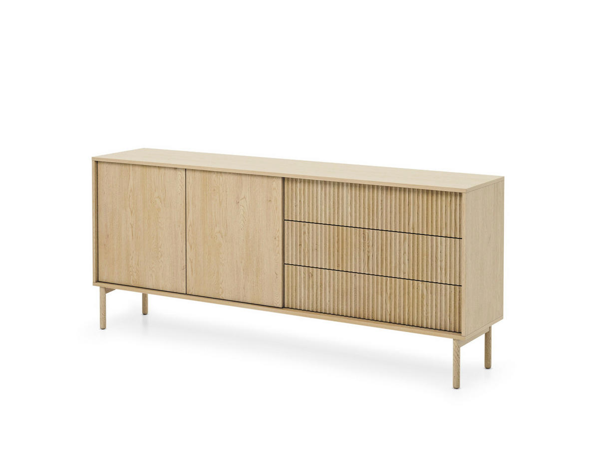 SIDEBOARD ROCCO 187,1x39,5x79,8 cm mit 3 Schubladen und 2 Türen Eichefarben - Braun, Holzwerkstoff (187.1/79.8/39.5cm) - MASSENO