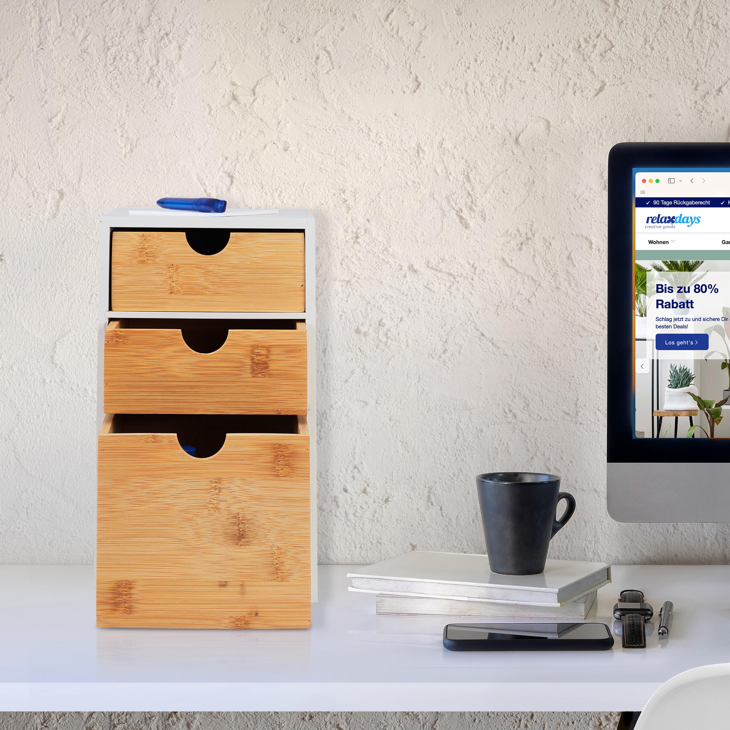 Thumbnail - Relaxdays Schubladenbox, Weiß, Holz, Holzwerkstoff, 17x28x21.5 cm, Arbeitszimmer, Schreibtische