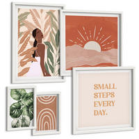 BILDER SET 5er Set - 50x50 cm & 20x30 cm & 40x60 cm Weißer Rahmen - abstrakte Formen im Boho-Stil - Weiß, Kunststoff (40/60cm) - TULUP