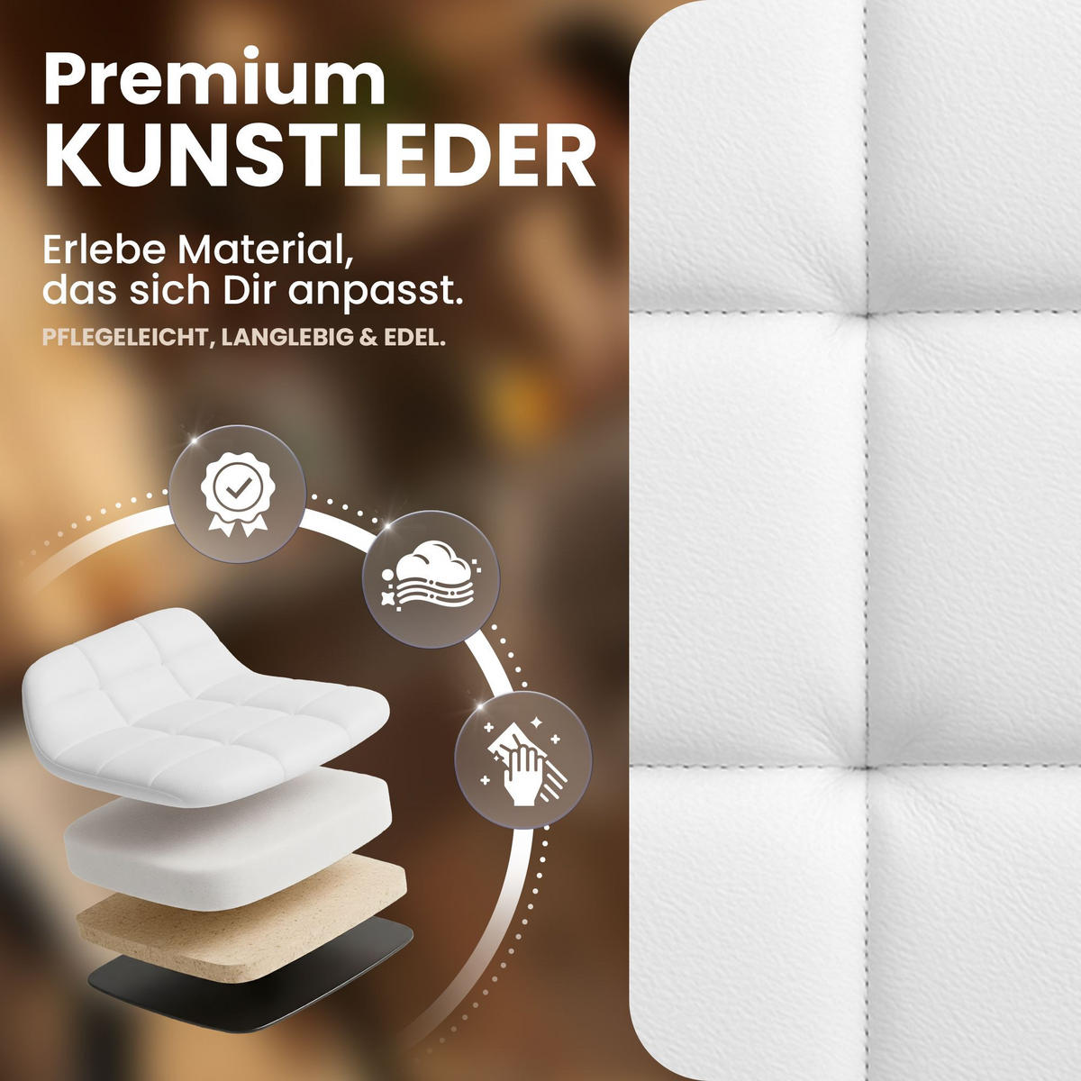 BARHOCKER Lederlook Weiß - Schwarz/Weiß, Textil/Metall (44/108/50cm) - CLP