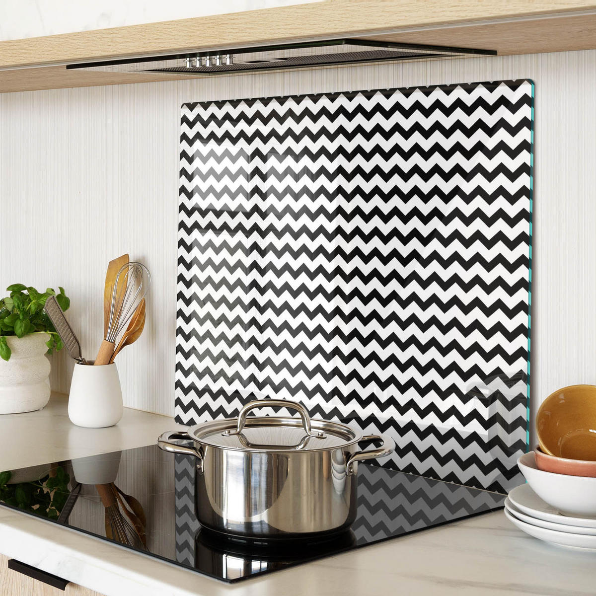 GLASPLATTE 60x52 cm Zickzack - Schwarz, Glas (60/0.4/52cm) - TULUP