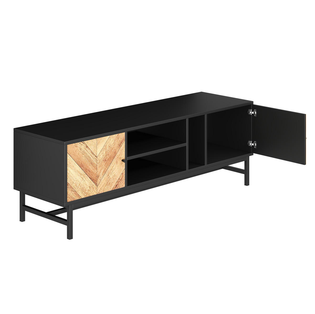 TV-SCHRANK aus Eisen 150x38x55 cm Schwarz/Natur mit viel Stauraum und stabilem Metallgestell - Hellbraun, Holzwerkstoff (150/55/38cm) - Modfu